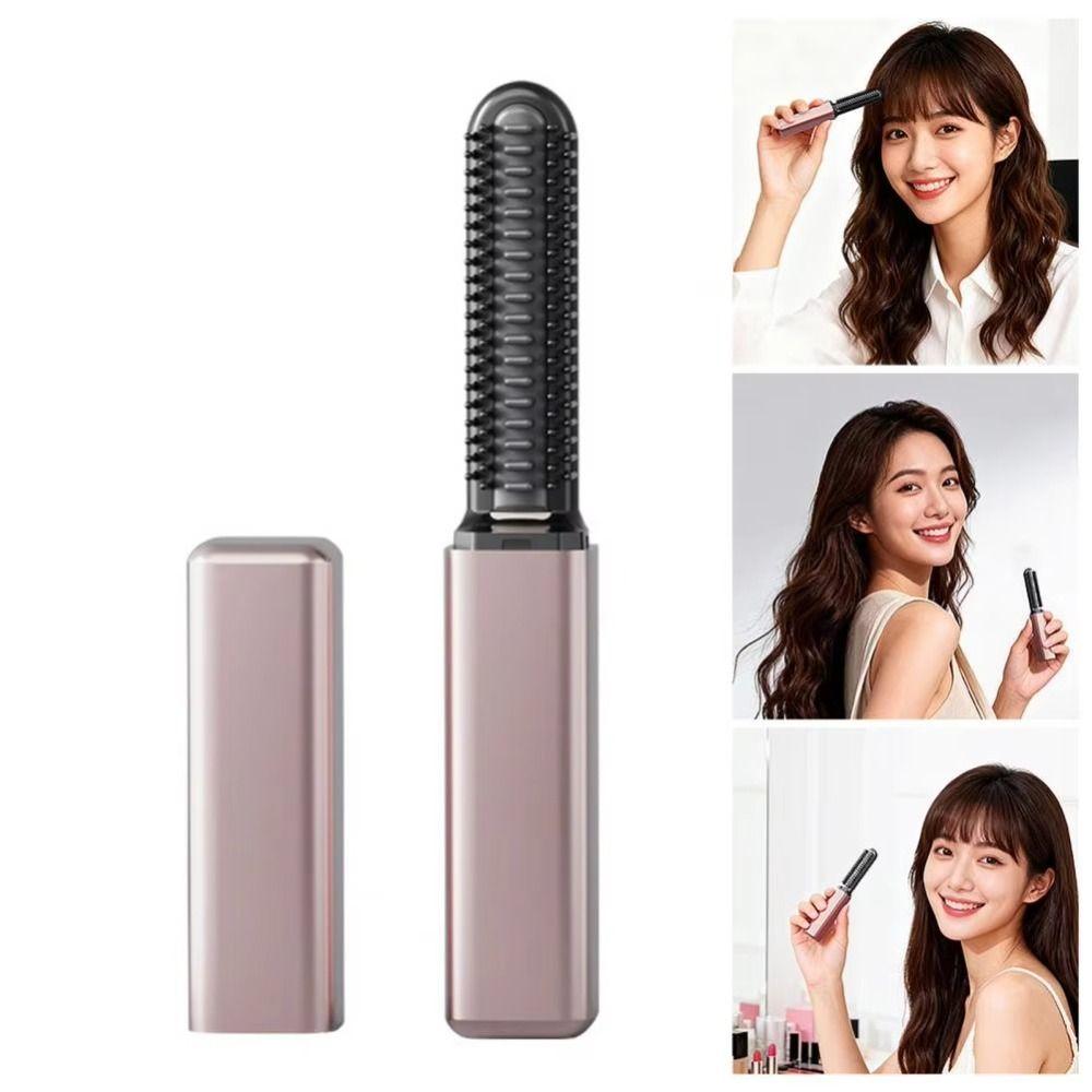 USB Charging Mini Straight Hair Brush Cordless Hair Styling Iron Bangs Curling Iron Blowout