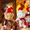 Plush Bear Christmas Decoration Small Stuffed Bear with Knit Hat And Scarf Cute Animals Tabletop Ornament for Xmas Party Favors