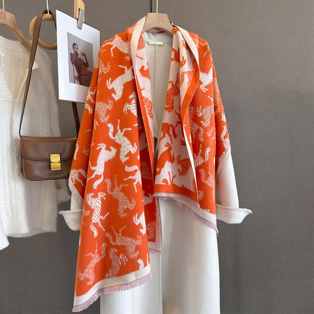 Осень и зима новая атмосфера универсальный пони жаккардовый узор теплый шарф женский утолщенный шарф из искусственного кашемира