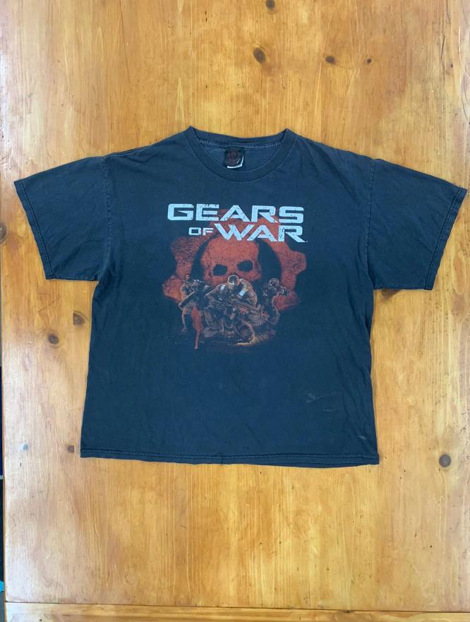 Светящийся желтый логотип Gears of War, Винтажная футболка Gears of War, Футболка из рекламной кампании y2k