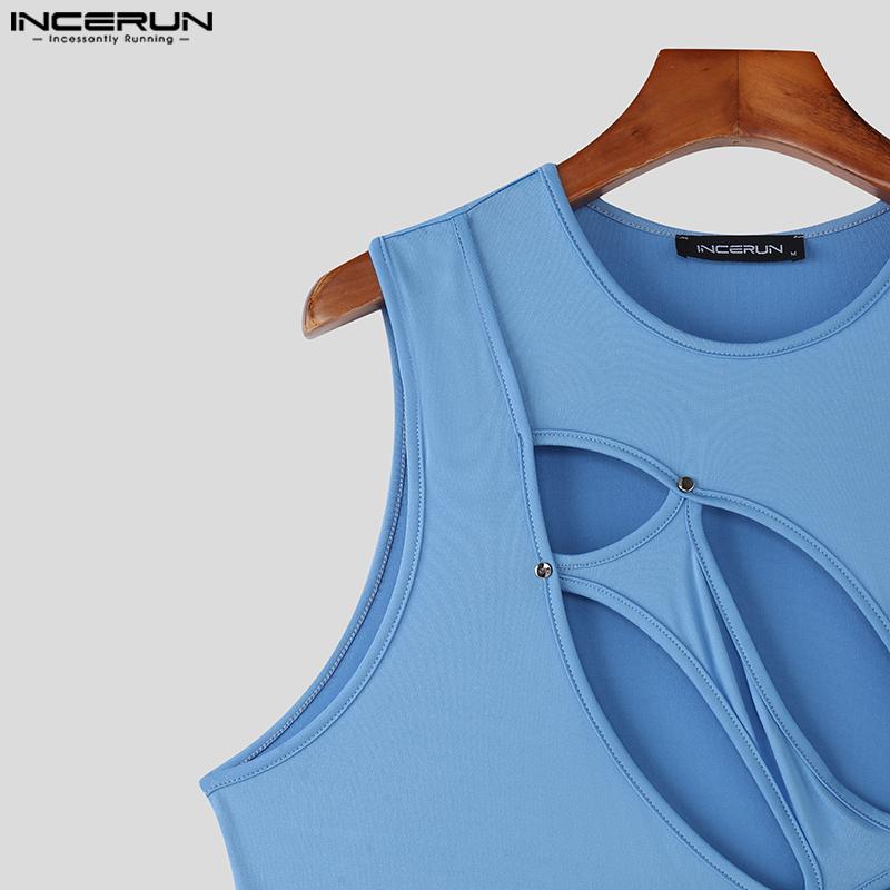 INCERUN Men Sexy Sleeveless Hollow Out Slim Party Fitted Short Tank Tops