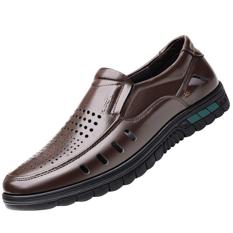 Mens Genuine Leather Breathable Anti Slip Business Casual Closed Toe Summer Sandals