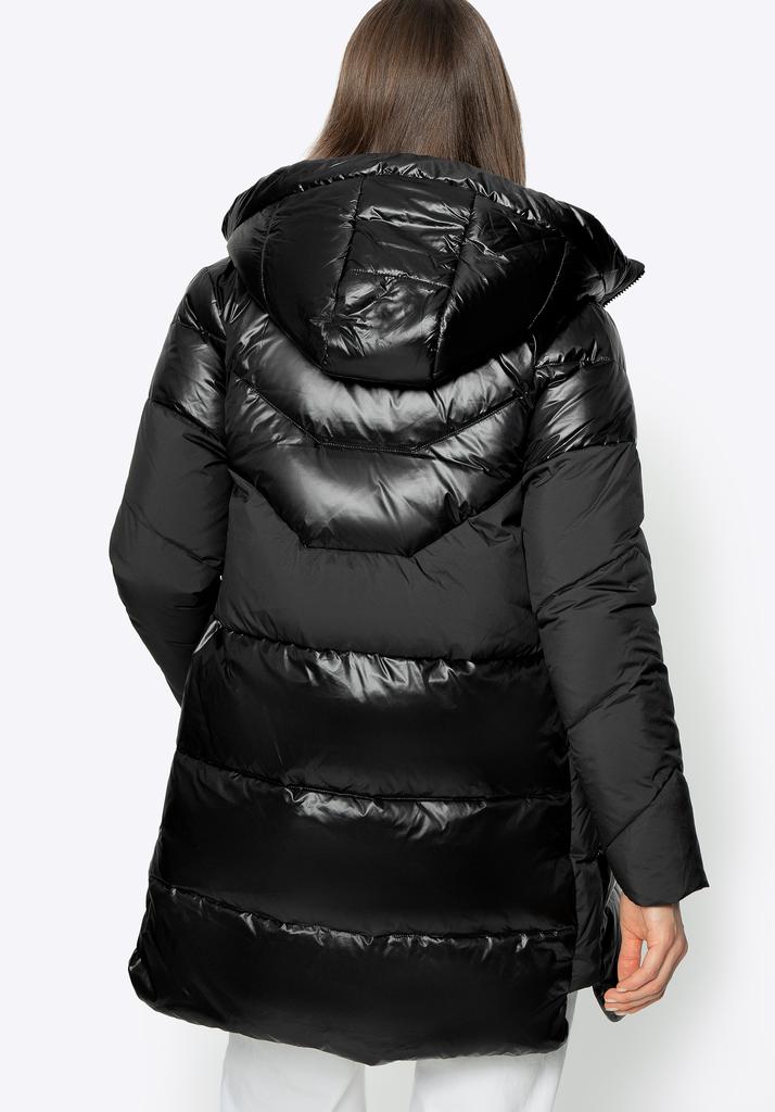 Wittchen Women's Down Coat In Combination Materials With Hood, Black Nylon