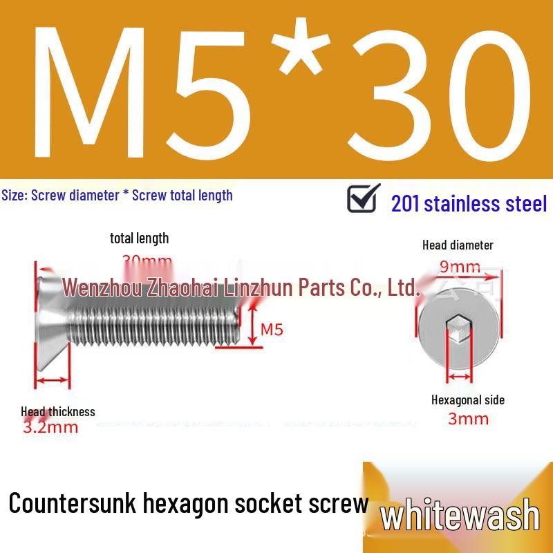 201 Stainless Steel Hex Socket Countersunk Flat Head Screws