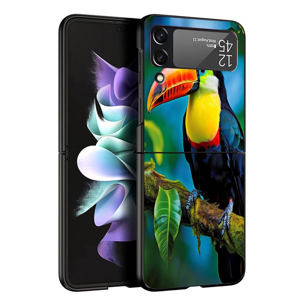 Tropical Toucan Black Phone Case For Samsung ZFlip7 ZFlip6 ZFlip5 ZFlip4 ZFlip3 5G Hard Protective Galaxy Z Flip 3 4 5 6 7 Cover