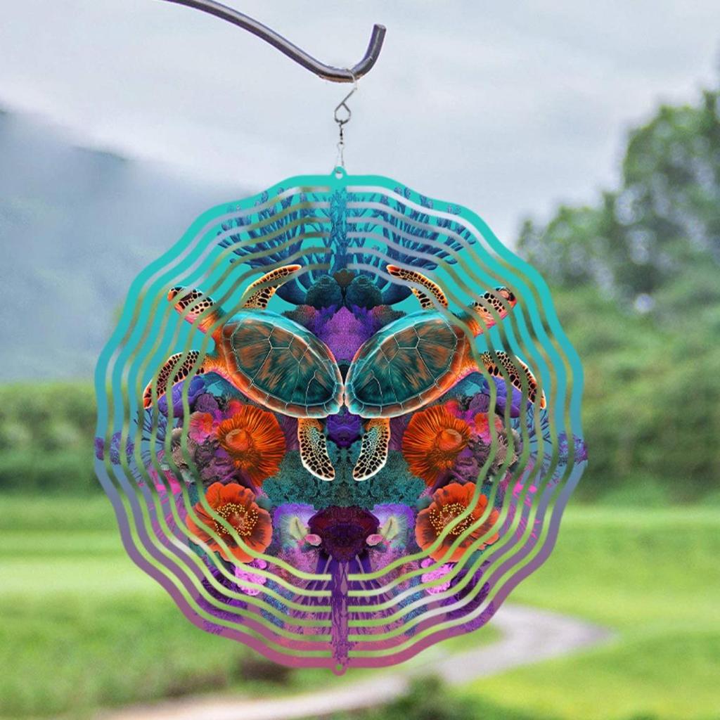 Turtle Floral Wind Chime 10 Inch Metal Outdoor Decor for Garden Balcony Vibrant Blue Green Orange Purple Hanging Ornament with 360 Swivel Hook