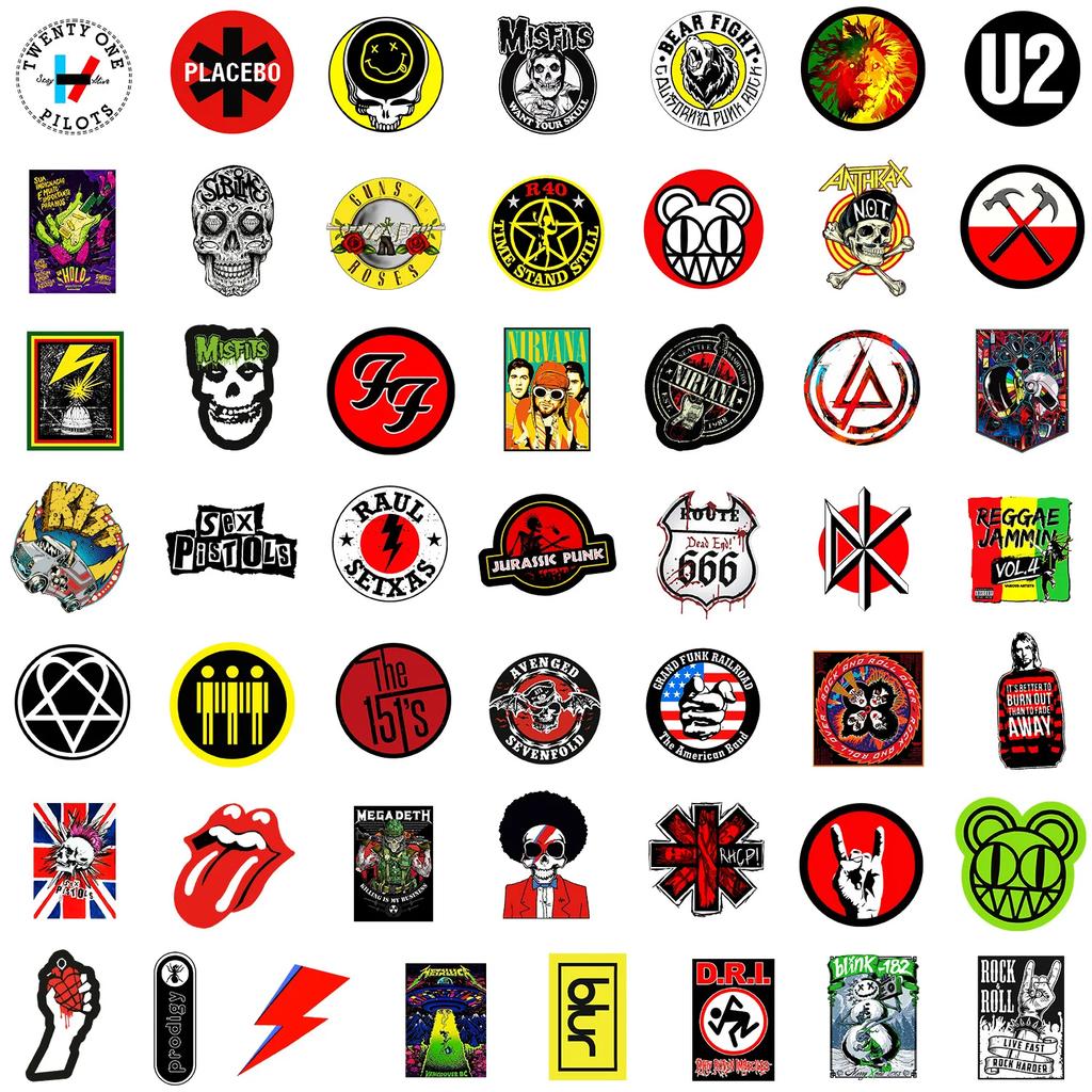 Non-Toxic Rock Band Music Stickers Aesthetic For Ipad Phone Guitar Motorcycle Skateboard Luggage Cup - Fashion Art Decal Collection