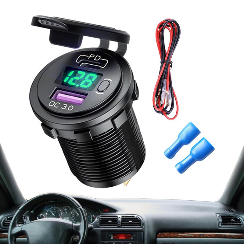 Автомобильное зарядное устройство для телефона, блок быстрой зарядки QC3.0 Type-C PD, двухпортовый адаптер с цифровым дисплеем, вольтметр, автомобильное зарядное устройство для телефона