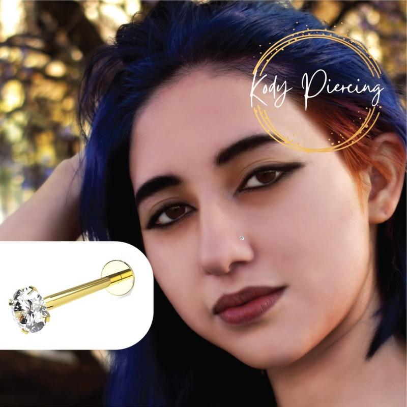KODY PIERCING Золотая губа 14 карат с цирконом в оправе 1,5 мм