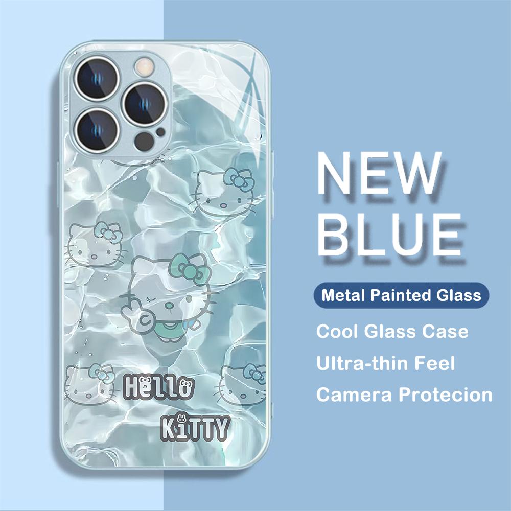 Summer Swim Hello Kitty Metallic-Color Phone Case For Samsung A12 14 21 22 23 24 30 32 33 34 51 52 53 54 71 72 73 5G Glass Cover
