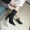 Модные кожаные туфли на очень высоком каблуке, рабочая обувь, короткие туфли для женщин, женские ботильоны, сексуальные байкерские черные ботинки из искусственной кожи для косплея
