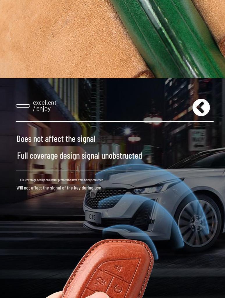 Genuine Leather Key Case for Cadillac CT5/CT4/XT6 - Premium Cowhide Key Holder