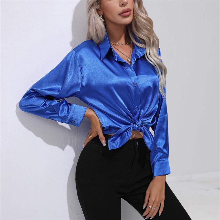 Spring Autumn Satin Blouse Imitation Silk Long Sleeve Shirt for Women's Plus Size Loose Tops