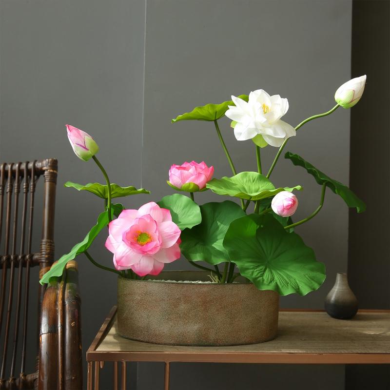 5 шт. Шелковый Белый Лотос Зеленое Растение Имитация Цветов Декор Отеля Искусственные Лотосы Ветка Искусственный Цветок Декор Ресторана