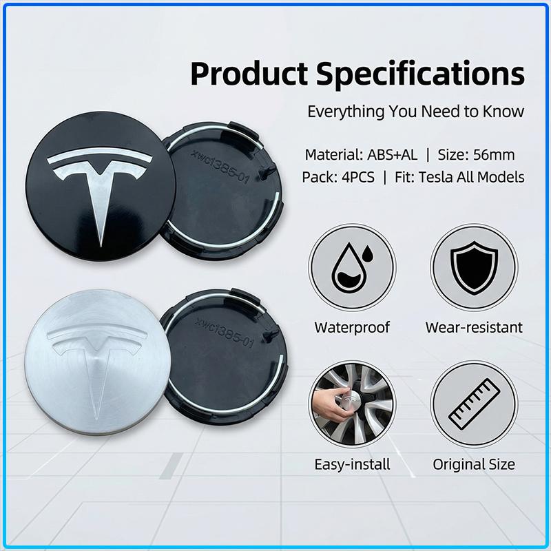 4Pcs 60mm Car Wheel Center Hub Caps Badge Accessories For Tesla Model 3 Model S Model X Model Y Roadster Performance Decor