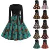 Women's Halloween Printed Round Neck Long Sleeved Dress With A Large Swing  Slim Fit Dress