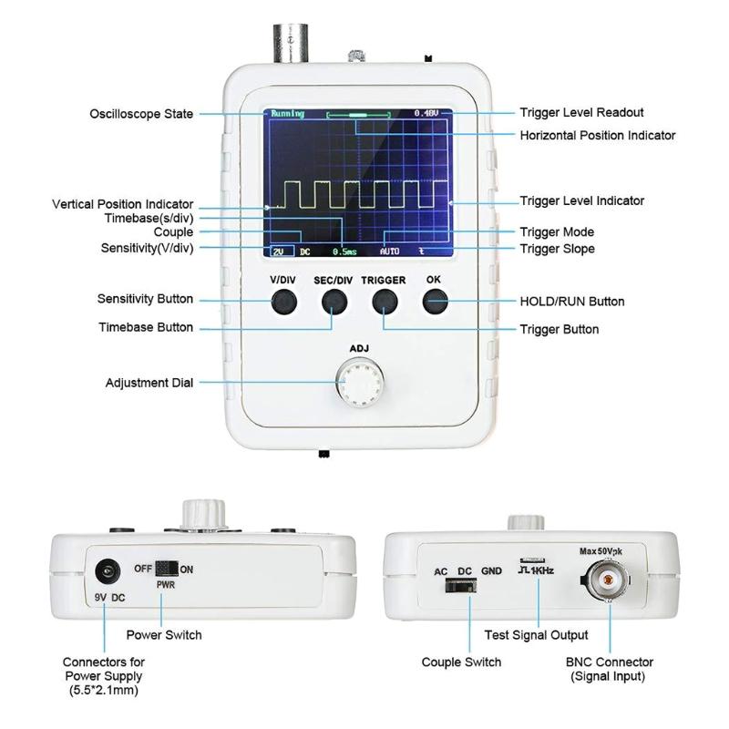 Fully Assembled Portable Oscilloscope for w/Enclosure & BNC Probe Low Cost Digital Storage Oscilloscope DSO for Shell EU