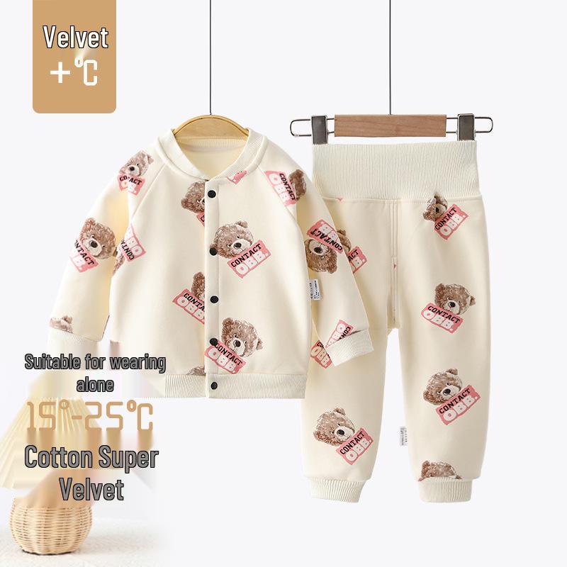 Baby Fleece Set: Warm Autumn & Winter Outing Clothes with High Waist Belly Protection
