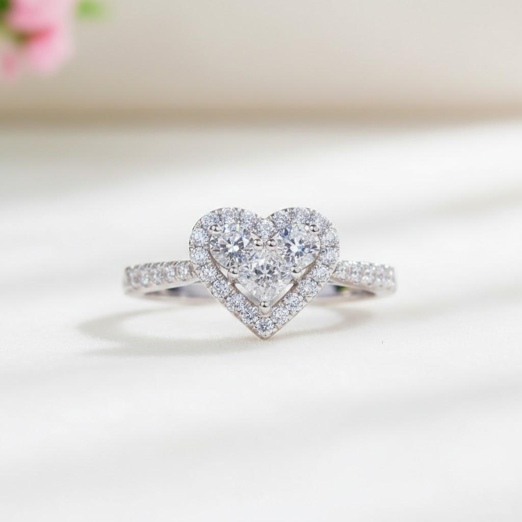 Elegant Crystal Heart Wedding Ring Silver Zircon Engagement Ring Luxury Jewelry Gift for Women