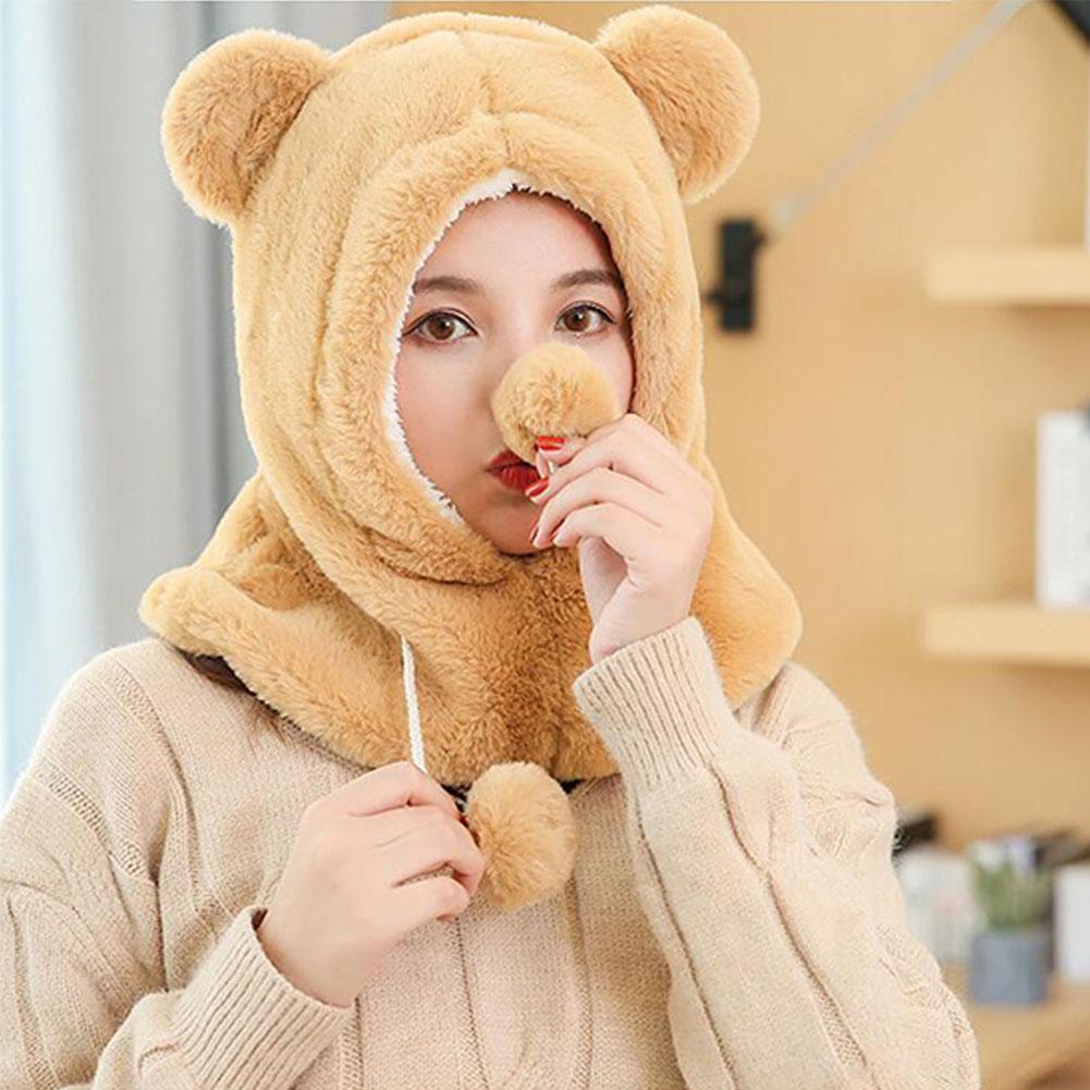 Winter Lady Thicken Plush Hat Ear Protection Cartoon Solid Color Warm Hat