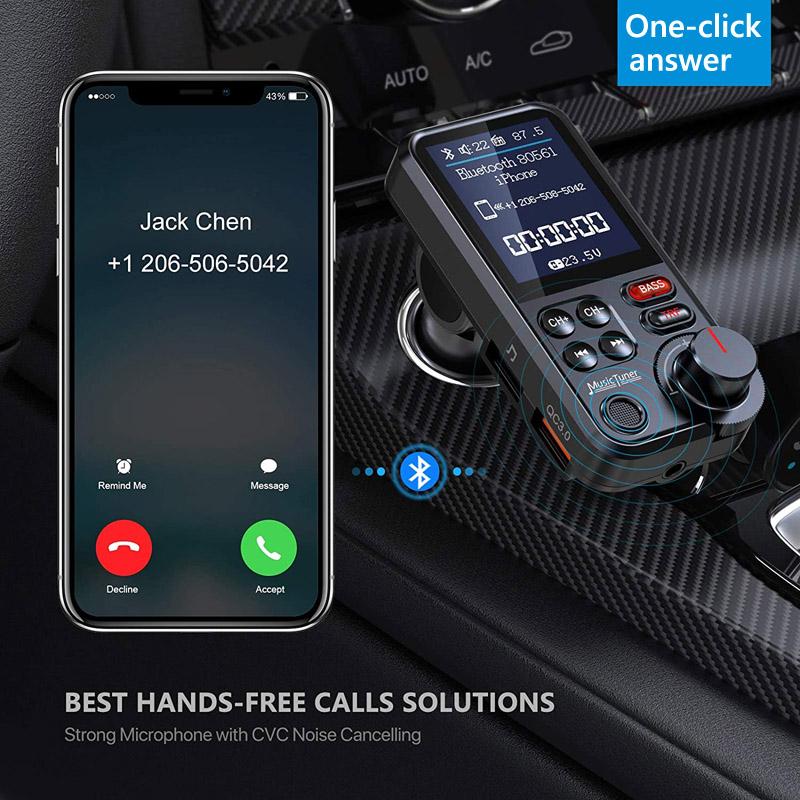 1,8-дюймовый беспроводной автомобильный Bluetooth FM-передатчик Aux поддерживает зарядку QC3.0 с высокими и низкими частотами, музыкальный плеер