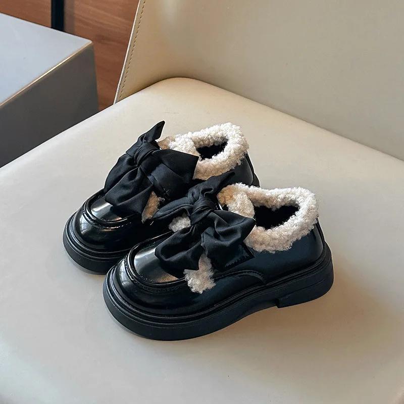 Новая зимняя детская обувь, модная милая школьная обувь из хлопка для девочек, универсальная детская повседневная кожаная обувь с толстой подошвой