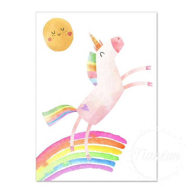 Clouds Rainbow Unicorn Printed Canvas Wall Art Poster Children Kindergarten Art Painting Nordic Pictures Baby Room Decoration No Frame