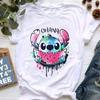 Disney Lilo Stitch Cute Cartoon Print Women T-Shirt Summer Streetwear Short Sleeve T Shirt Fashion Casual Female Clothes Tops