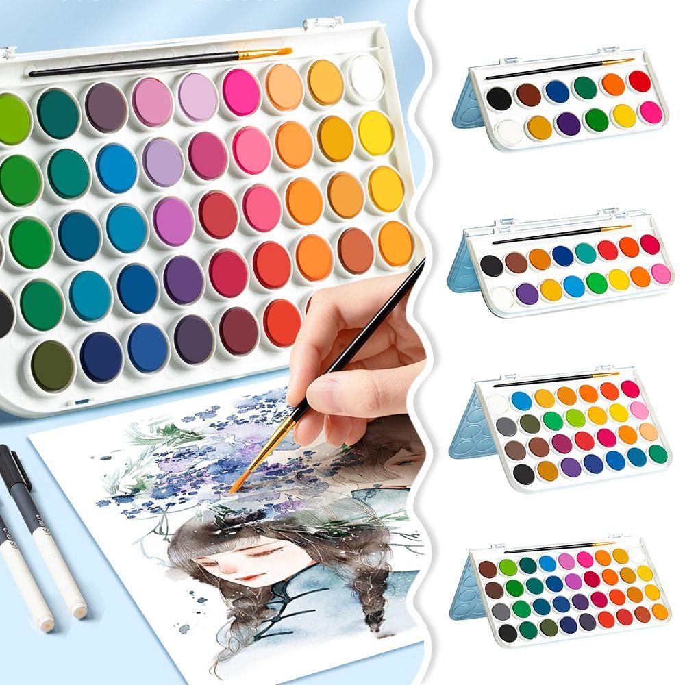 12/16/28/36/48 Colors With Water Brush Pen Solid Painting Pigment Set Drawing Art Paint Supplies