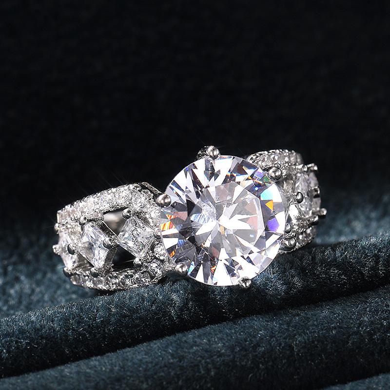 Новые великолепные обручальные кольца с круглым цирконом диаметром 11 мм, женские новые модные украшения, свадебное обручальное кольцо, роскошный подарок