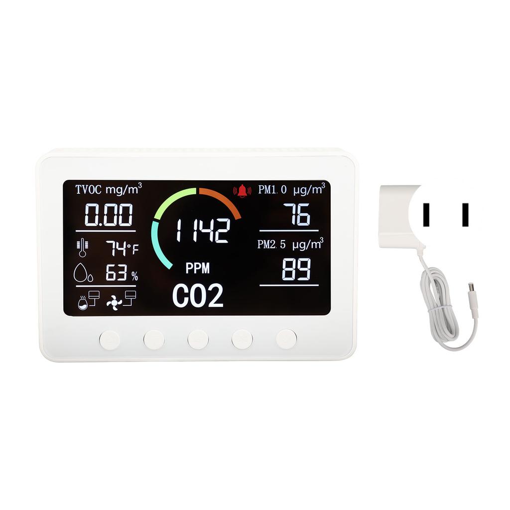 Монитор качества воздуха в помещении 7 в 1 TVOC PM2.5 CO2 Температура Влажность WIFI Тестер Белый 100‑240 В Вилка США