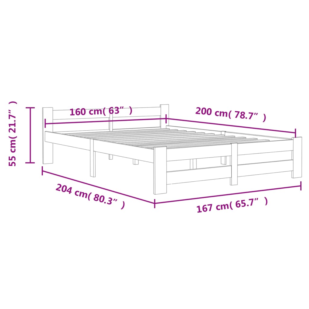 Solid Pine Wood Bed Frame Dark Grey 160 x 200 cm