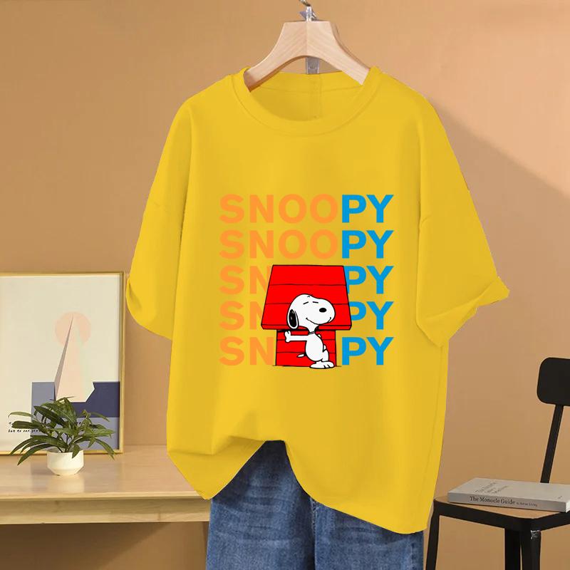 Мультяшная Аниме Футболка Snoopy Женская Летняя С Коротким Рукавом Хлопковая Мужская Женская Футболки Топы Модная Одежда Для Пары Топ