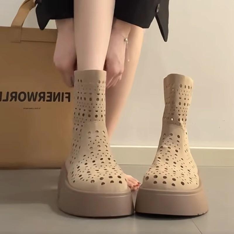 Летние женские полые дышащие короткие ботинки на плоской подошве, повседневные, с сетчатыми отверстиями, крутые ботинки, модные, высококачественные женские ботинки с высоким голенищем, Botas Mujer