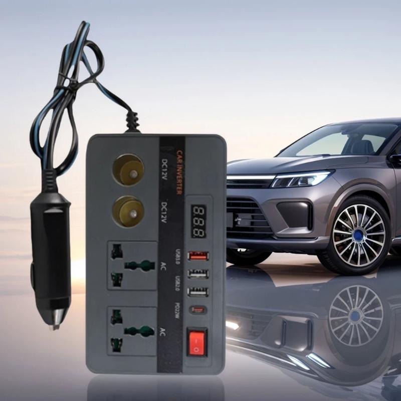 Автомобильный инвертор мощности 300 Вт, преобразователь 12 В в 220 В с USB-портами и индикацией для зарядки автомобиля