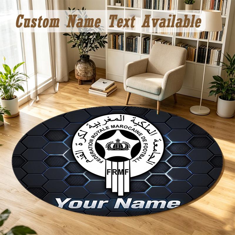 Round Rug Custom NameMorocco Football Pattern Non Slip Carpet Home Floor Decor