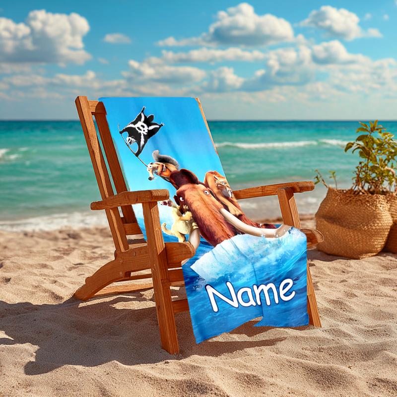 Personalized customized proof beach towel with Ice Age Dawn of the Dinosaurs pattern - soft, absorbent,quick-drying,perfect swimming,camping&bathing