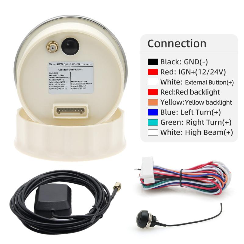 85mm Classical GPS Speedometer 160~220 Km/h 160~220MPH Odometer Adjustable with Red Yellow Light for Car Motorcycle Boat Custom