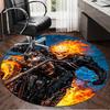 1PC Rider On Fire Round Rug, Non-slip Chair Mat, Home Decor, Circle Carpet Perfect for Office, Bedroom, Living Room,Christmas gift