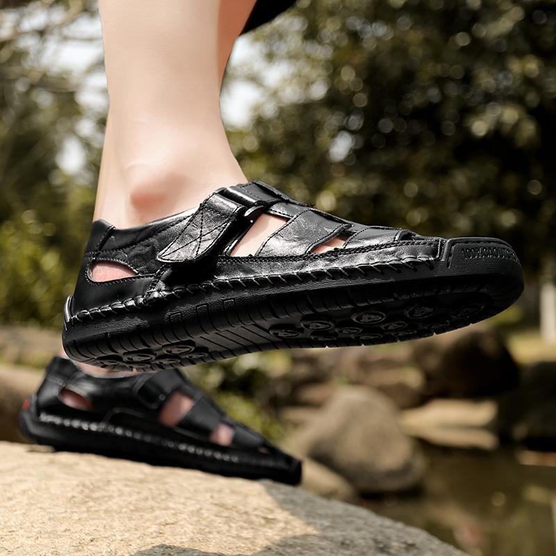 Fashion Fashion Men's Senior Sandals Summer Flat Soft Sole Soft Cow Leather Male Footwear Lightweight Anti-slip Wearable Casual Shoes