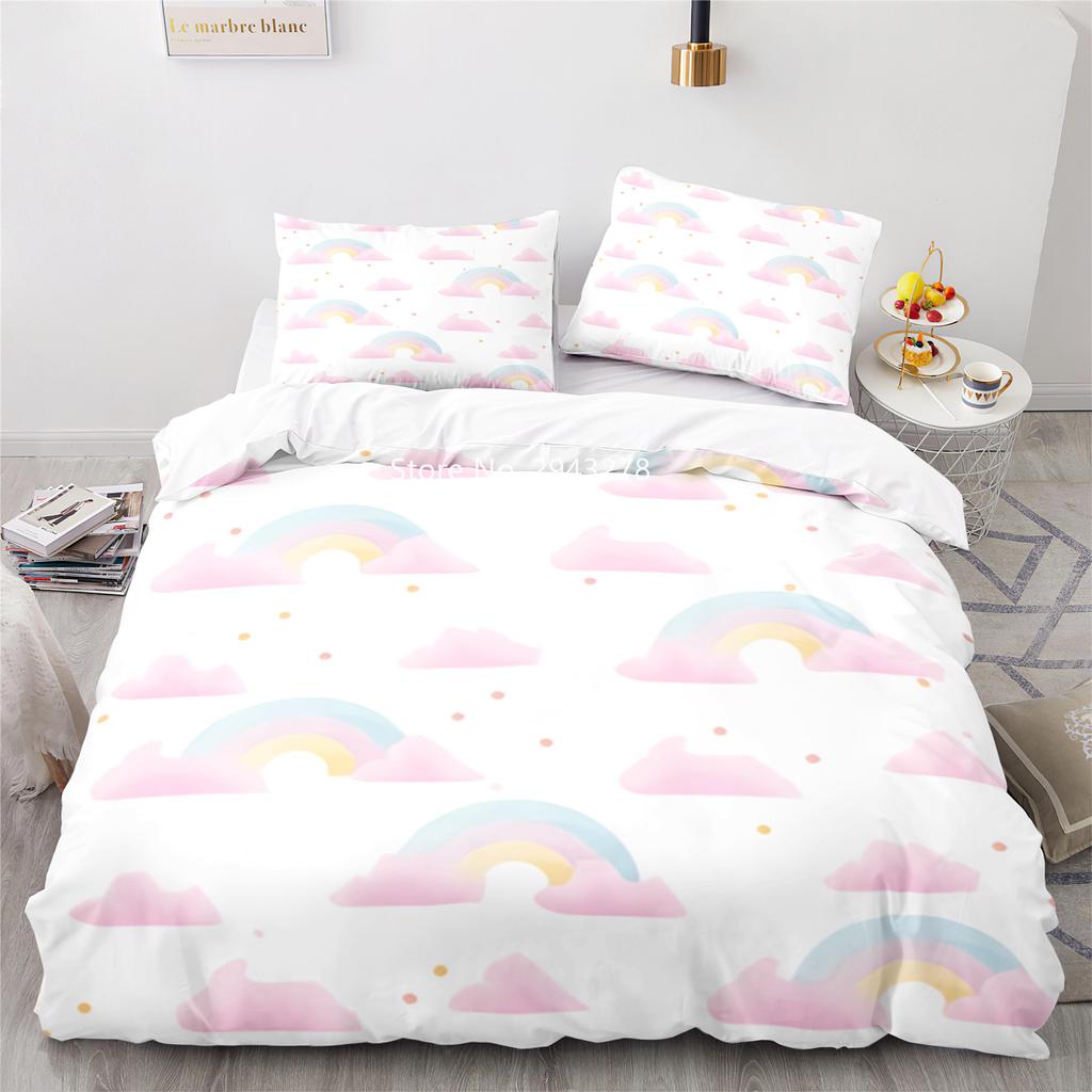 Home Fabric Rainbow Series Pattern Lovely Blue Pink Duvet Quilt Cover Pillowcase Bedding Adult Boys Bedroom Decoration