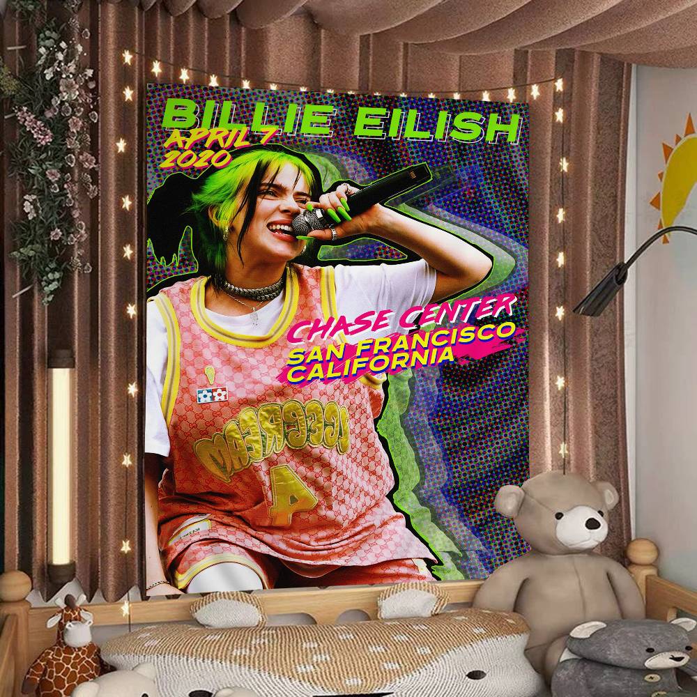 Hot Singer BBillie EEilish Printed Large Wall Tapestry Hanging Tarot Hippie Wall Rugs Dorm Art Home Decor