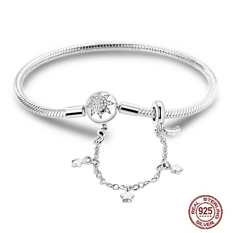 17-20CM Star Moon Bracelet 925 Copper Pink Heart Clover Charms Snake Chain Luminous Bracelet For Women DIY Birthday Zircon Gift