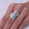 Кольцо с натуральным драгоценным камнем ларимар, регулируемое кольцо, серебро 925 пробы, кованое дизайнерское кольцо, эффектное кольцо