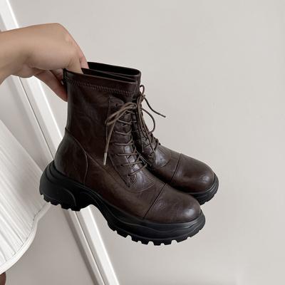 Женские ботинки Мартина на толстой подошве и толстом каблуке с круглым носком, новые осенне-зимние 2025 года, из бархатистой мягкой кожи, на подошве-маффин, с эластичной короткой молнией сзади