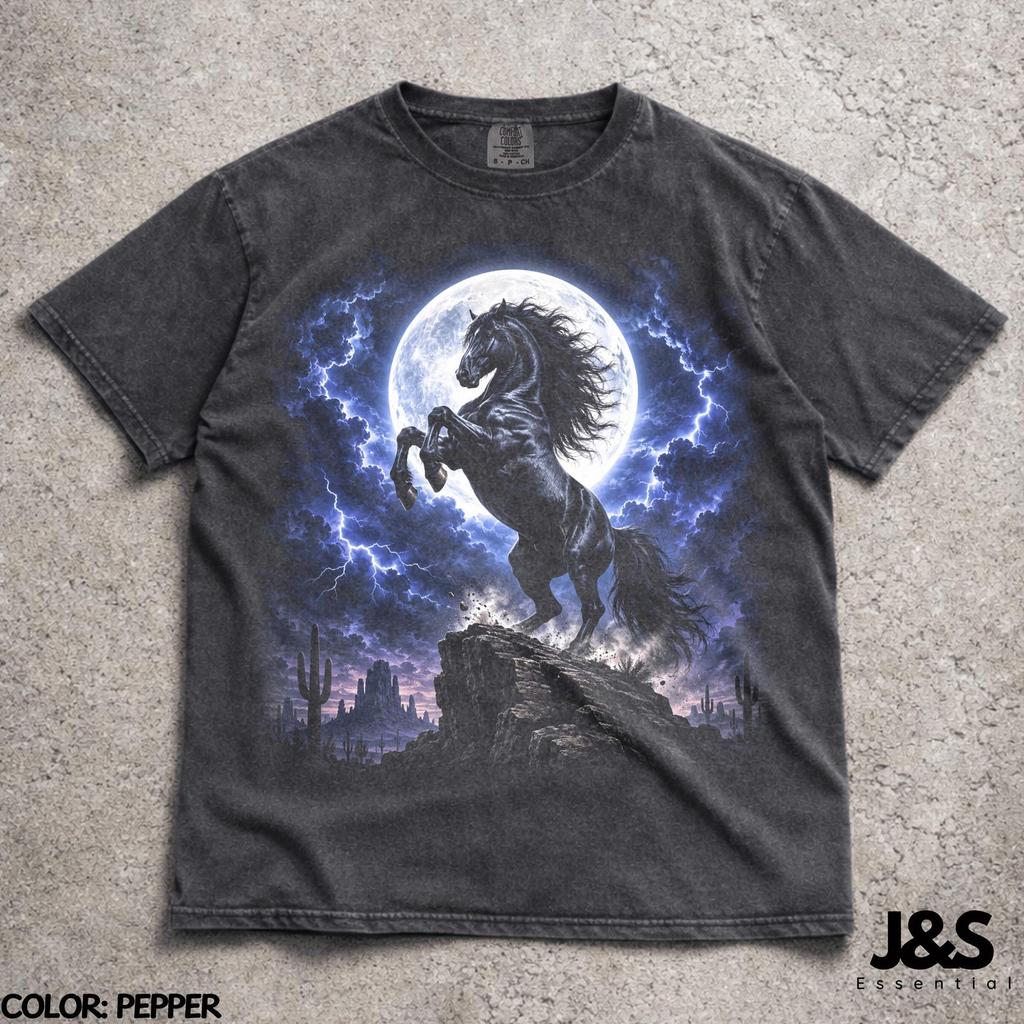 Horse Vintage 90s Graphic Style Comfort Colors® Tshirt, Retro Wild Stallion Moon Graphic Tee, Y2K Western Cowboy Horse Shirt, Gothic Desert