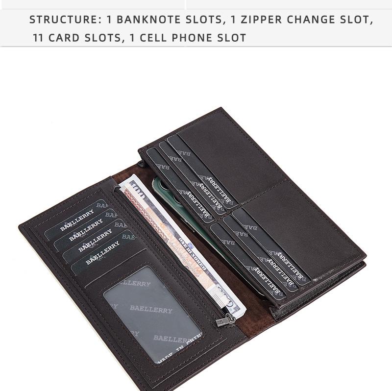 Baellerry Men's RFID Long Wallet with Multi-Card Slots and Large Capacity Money Clip