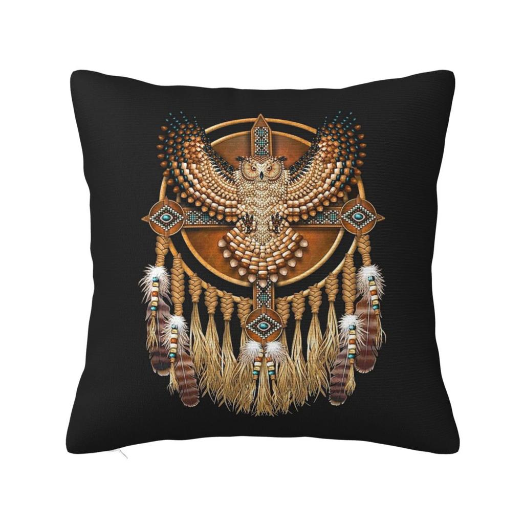 Native American Beadwork Owl Mandala Square Pillowcase Cushion Cover Pillow Case Throw Pillow Cover for Home Bedroom Car