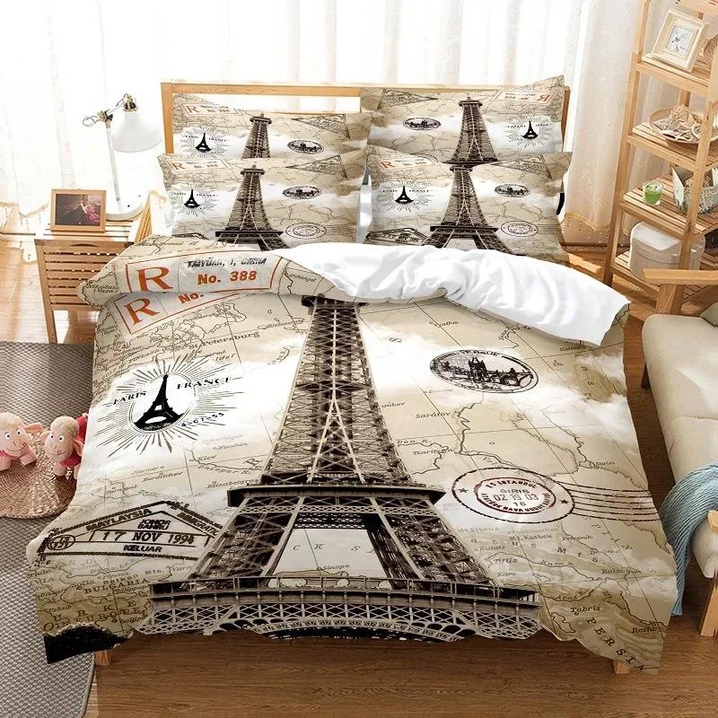 Eiffel Tower Bedding Duvet Cover Set 3d Digital Printing Bed Linen Fashion Design Comforter Cover Bedding Sets Bed Set