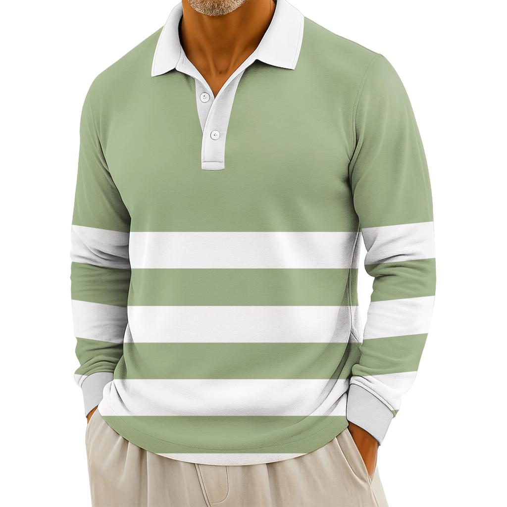 Мужские повседневные топы с длинными рукавами на пуговицах с полосатым принтом